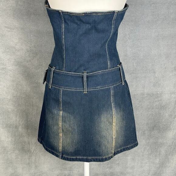 Halara Dress Womens Medium Blue Flex Denim Halter Mini Festival Country Concert - Picture 5 of 12